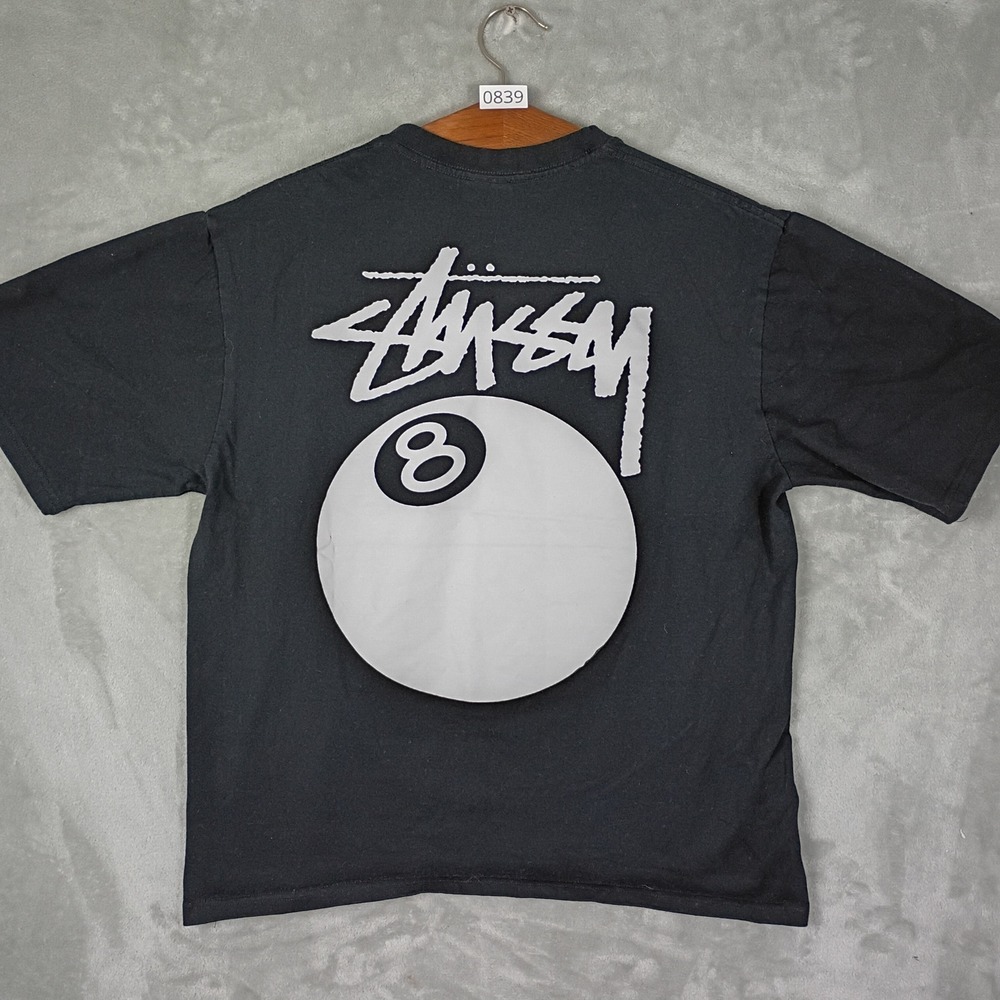 Stussy T-Shirt Mens Large Black 8 Ball Graphic Streetwear Skate Y2K 90s Vintage